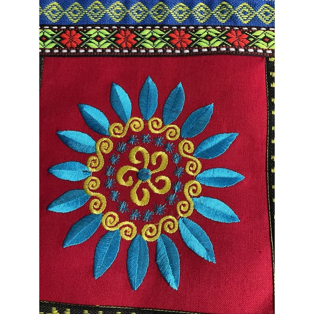 Embroidered Women's Floral Neon Boho Hippie Crossbody Bag Asian Geometric Design